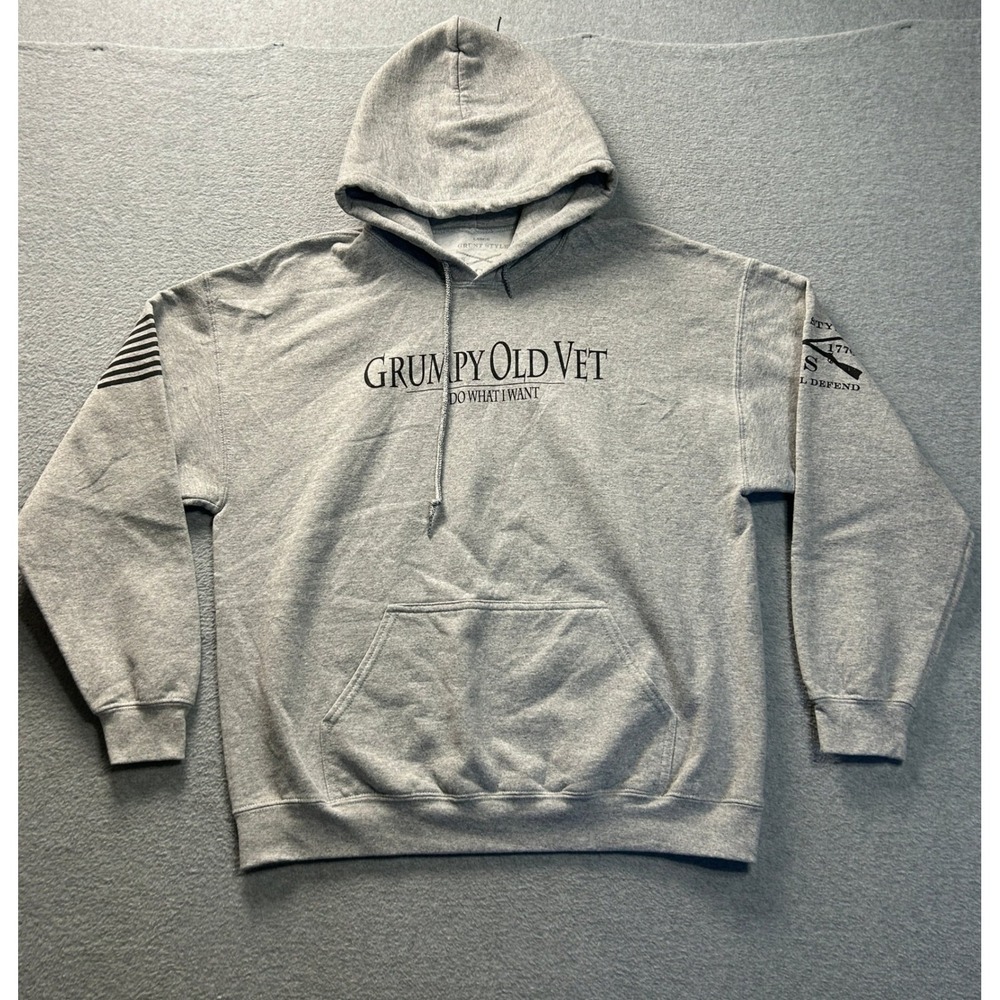 Grunt Style Grumpy Old Vet Pullover Hoodie Mens L Gray Veteran Military Tactical